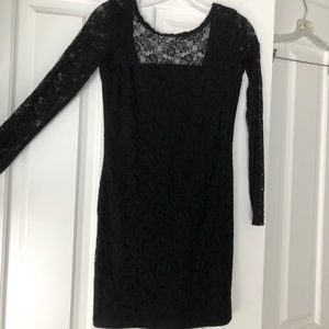 Long Sleeve Black Lace Mini Dress